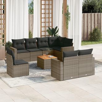 vidaXL Set De Muebles De Jard&iacute;n 9 Pzas Y Cojines Rat&aacute;n Sint&eacute;tico Gris Vidaxl