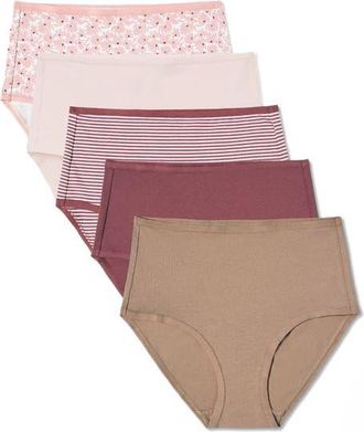 Pact Everyday High Rise Brief 5-Pack Made With Organic Cotton in Everyday Lakeside Lilies at Nordstrom, Size X-Small
