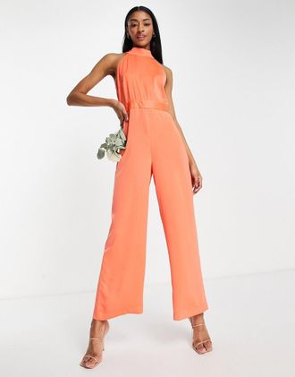 Y.A.S Bridesmaid halterneck jumpsuit in bright orange