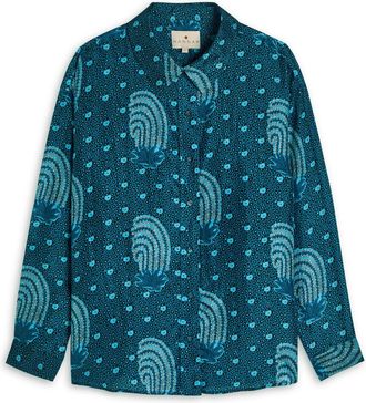 Hannah Art Wear Stevie Printed Silk-chiffon Shirt - Indigo - 2 (UK12-UK14)