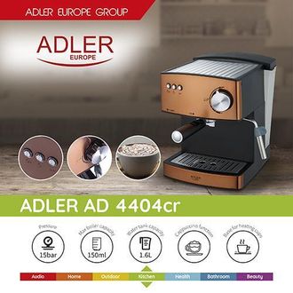 Adler Europe Machine &Agrave; Caf&eacute;, Cafeti&egrave;re Expresso Adler Ad 4404cr, 15 Bars, 850w, Cuivre
