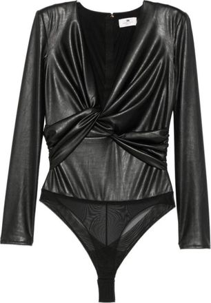 Elisabetta Franchi Top met gedraaide V-hals - Dames - Bodies - Zwart - XS - Leer - Tops