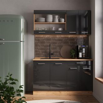 Vicco Cocina Vers&aacute;til R-line, Antracita Brillo Intenso/roble Dorado El&eacute;ctrico, 140 Cm, Et Antracita