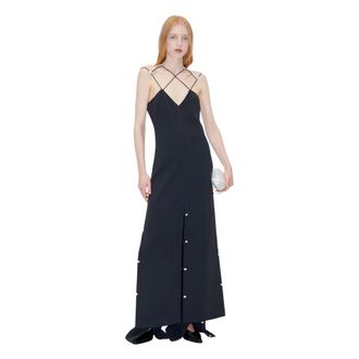 Stine Goya Maxi Dresses, female, Black, XS, Elegant Crepe Dress with Criss-Cross Straps