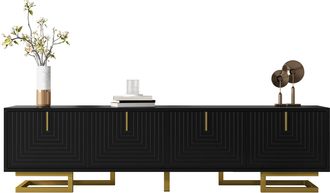 STILVORA Mueble De Tv Con 4 Puertas Y Estantes, Bisagras Amortiguadas, Patas Regulables, Estilo Moderno, En Tablero De Part&iacute;culas, Negro, 160&times;38&times;44,5 Cm