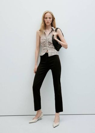 Mango Camicia quadri increspatura marrone - Donna - XS - MANGO