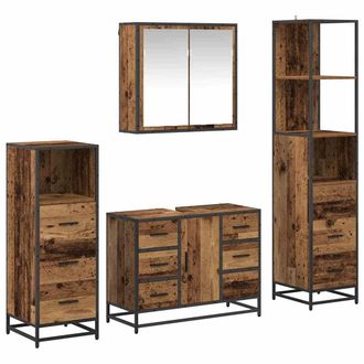 vidaXL Juego De Muebles De Ba&ntilde;o 4 Uds. Madera Envejecida Vidaxl
