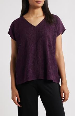 Eileen Fisher Crinkled V-Neck Boxy Top in Blackberry at Nordstrom Rack, Size Large