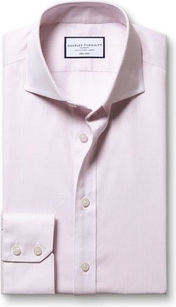 CHARLES TYRWHITT Non-Iron Twill Stripe Cotton Formal Shirt - Pink Single Cuff Size 15.5/33 by Charles Tyrwhitt