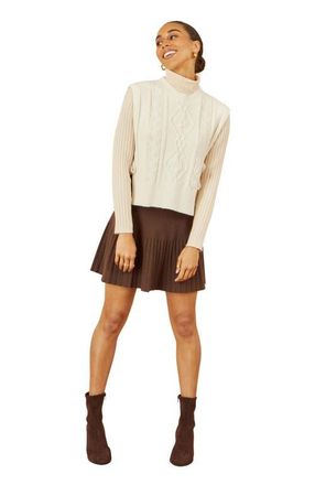 Yumi Floral Cable Knit Side Tie Pullover in Ivory at Nordstrom, Size Medium