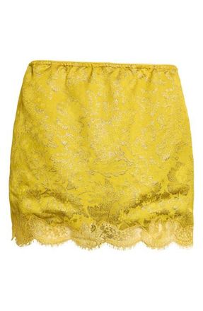 Saint Laurent Baroque Jacquard & Lace Miniskirt in Jaune Acide Or at Nordstrom, Size 10 Us