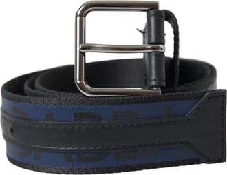 Dolce & Gabbana Black Blue Logo Silver Metal Buckle Mens Belt (Pre-Owned)