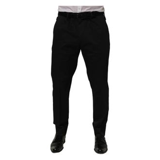 Dolce & Gabbana Suit Trousers, male, Black, Size: 2XL Cotton Tapered Leg Dress Trouser Pants
