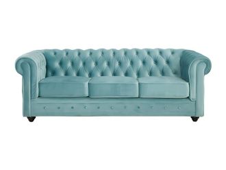 VENTE-UNIQUE.COM Sof&aacute; fijo terciopelo 3 plazas azul celeste 205x88cm