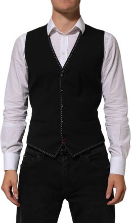 Dolce & Gabbana Black Wool Dress Formal Men Waistcoat Mens Vest