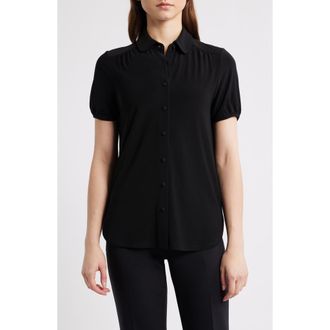 Anne Klein Collared Short Sleeve Button-Up Shirt in Anne Black at Nordstrom, Size Xx-Small