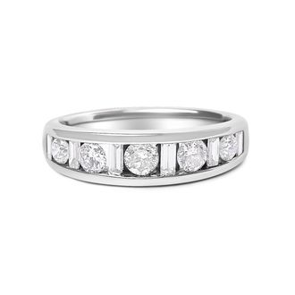House of Brilliance 14K White Gold Alternating 1.0 Cttw Round and Baguette Diamond Channel Band Ring