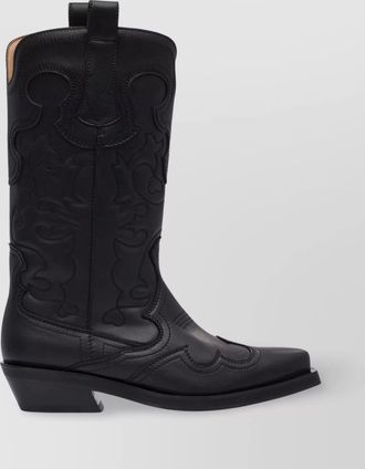 Ganni embroidered western mid-calf boots