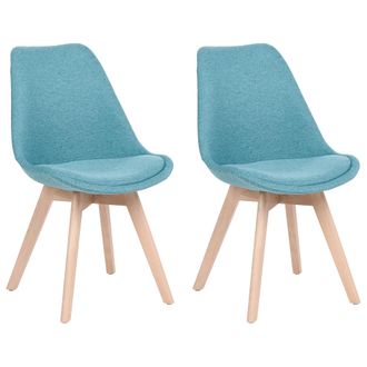Beliani Conjunto De 2 Sillas De Comedor Tapizado De Tela Patas De Madera Maciza Azul Oscuro Dakota Ii