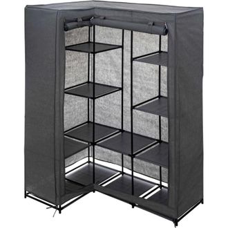 5five Simply Smart 5five Simply Smart - Armario De Esquina En Metal Y Tela Gris Con Doce Baldas 131x87,5x H169 Cm