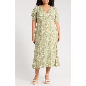 Renee C Floral V-Neck Midi Dress in Olive at Nordstrom Rack, Size 3X