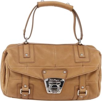 Ferragamo Gancini Handbag Leather Brown Leather Handbag (Pre-Owned)