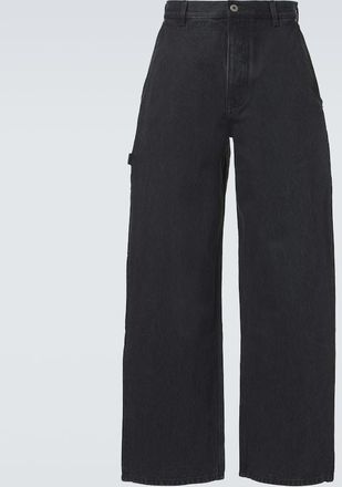 Loewe Leather-trimmed wide-leg jeans