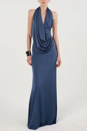 Nocturne Draped Halter Neck Maxi Dress in Indigo Blue at Nordstrom, Size X-Small