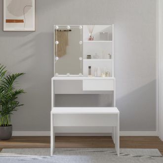 Berkfield Home Dressing Table Set with LED White Engineered Wood