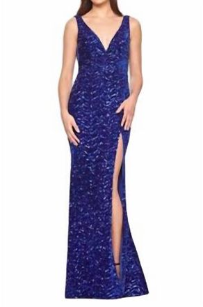 Faviana Velvet Sequin Prom Dress In Blue