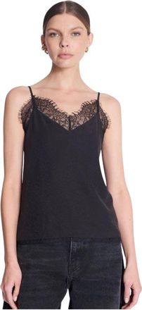 BERENICE Top Taylor Zwarte zijden hemdje met kant - Dames - Tops zonder mouwen - Zwart - XS - Tops