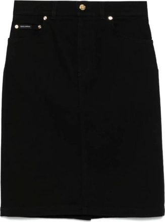 Dolce & Gabbana Zwarte Denim Midi Rok - Dames - Spijkerrokken - Zwart - XS - Denim - Rokken