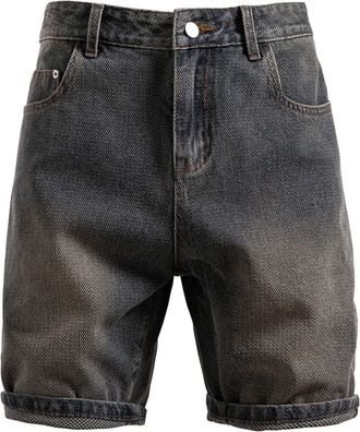 Generic Mens Fashion Mid Thigh Fold Hem Cutoff Casual Jean Shorts, Mens Summer Casual Retro Loose Straight Denim Shorts (Dark Blue,M)