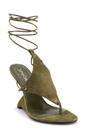 Jeffrey Campbell Pachouli Ankle Wrap Wedge Sandal in Olive Suede at Nordstrom, Size 5.5