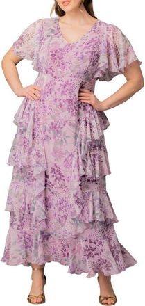 Kiyonna Tour de Flounce Tiered Maxi Dress in Wisteria Blooms at Nordstrom, Size 1X