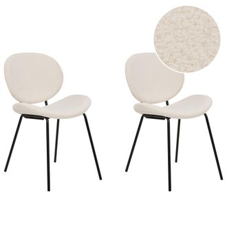 Beliani Beliani - Conjunto De 2 Sillas Boucl&eacute; Hierro Patas Negras Tapas Sin Reposabrazos Dise&ntilde;o Retro Asientos Comedor Blanco Luana