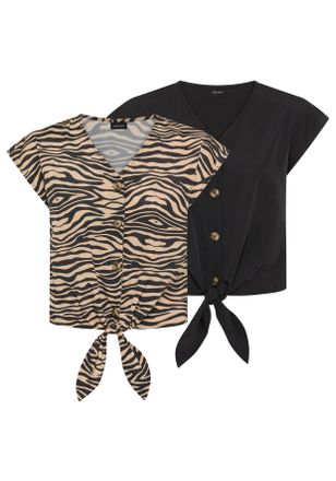 Laura Scott Kurzarmbluse LAURA SCOTT, Damen, Gr. 34, schwarz, Web, Obermaterial: 100% Polyester, bedruckt, Blusen Kurzarmbluse, femininer Stil, mit Kn&ouml;pfen, aus P