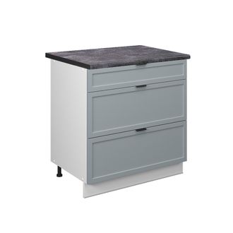 Vicco Mueble Bajo De Cocina Fame-line, Azul Claro-gris, 80 Cm Con 3 Cajones, Et Antracita