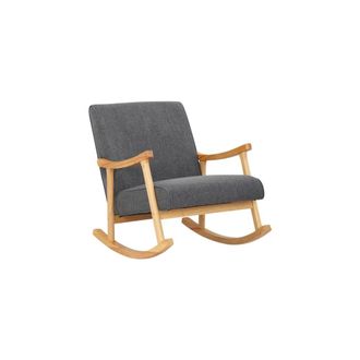 Clp Mecedora con base de madera y asiento en Tela Gris claro