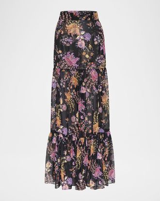 Misa Dusted Clustered Mavi Chiffon Maxi Skirt