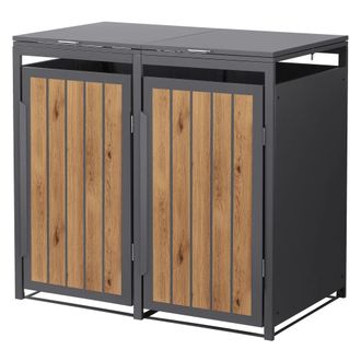 ML Design Cobertizo para 2 cubos de basura 240l antracita roble claro con tapa
