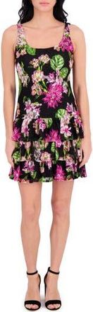 Kensie Tiered Ruffle Minidress in Black Multi at Nordstrom Rack, Size 8