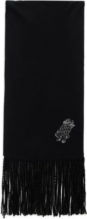 Roberto Cavalli Sciarpa con frange e logo - Nero
