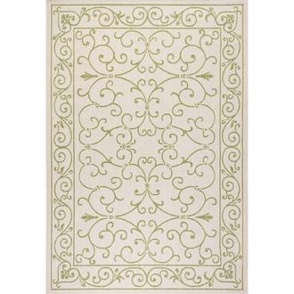 Jonathan Y Designs Charleston Vintage Filigree Textured Weave Indoor/Outdoor Area Rug in Cream/green at Nordstrom, Size 4Ft 0In X 6Ft 0In