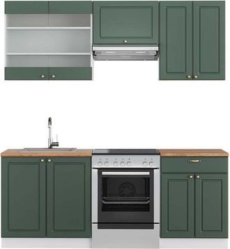 Vicco Cucina componibile Fame-Line, Verde-oro Country House/Bianco, 200 cm, pl Rovere