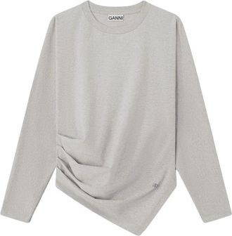 Ganni T-shirt met zware stretchkatoen en gedrapeerde lange mouwen - Dames - Longsleeves - Grijs - L - Katoen - Tops