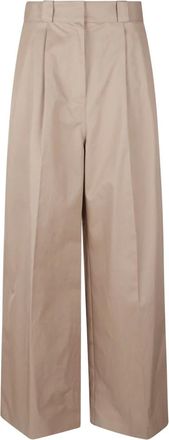 Balenciaga Broeken, Dames, Beige, M, Katoen, Cotton Gabardine Wide-Leg Broek