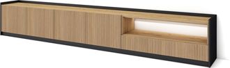 Skraut Home Skraut Home - Mueble Tv, Televisi&oacute;n, Muebles De Sal&oacute;n, Almacenaje, 310x37x50cm, Para Tv Hasta 80, Led, Estilo Moderno, Roble Y Negro