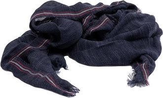 Brunello Cucinelli Blue Linen Silk Striped Scarf