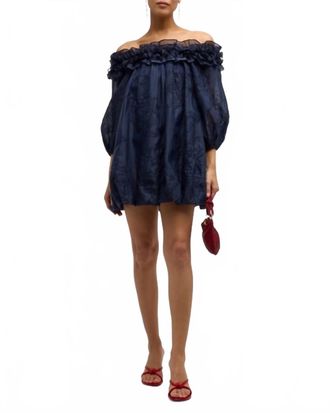 Cinq &agrave; Sept Nava Embroidered Organza Mini Dress In Navy Blue